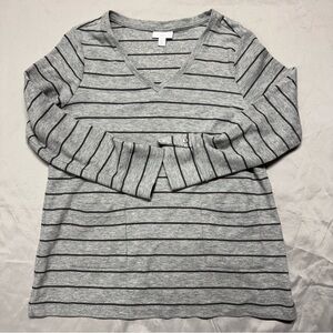 J. Jill Heather Gray Striped Long Sleeve V-Neck Top Size Medium